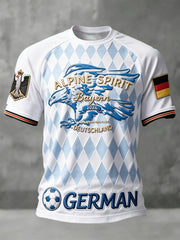 Herren-T-Shirt im Casual-Stil mit deutschem Fußball- und Bayern-Print sowie abgesetzten Schultern
