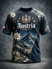 Herren-T-Shirt mit floralem Kunstprint – Österreichische Schneebergwelt