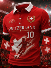 Herren-Poloshirt mit kurzen Ärmeln und Fußball-Print