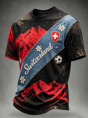 Herrenmode T-Shirt mit Schweizer Fußballmuster