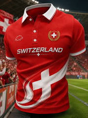 Herren-Poloshirt mit kurzen Ärmeln und Fußball-Print