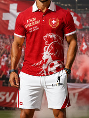 Kurzärmliges Polo-Shirt-Set für Männer mit Fußball-Themen druck