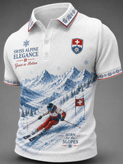 Kurzarm-Polos hirt für Herren Ski Sport bedrucktes Waffel kleid