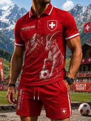 Herren-Poloshirt-Set mit Fußballmotiv und kurzen Ärmeln
