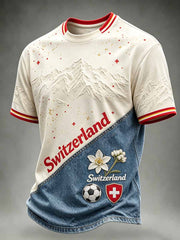 Herrenmode T-Shirt mit Schweizer Fußballmuster