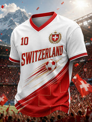 Herren-T-Shirt mit Fußballmotiv, kurzen Ärmeln und V-Ausschnitt