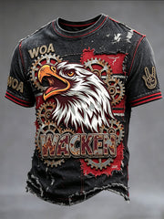 Herren-Vintage-Patchwork-T-Shirt im Wacken-Open-Air-Rockstyle mit Aufdruck, lässig geschnitten