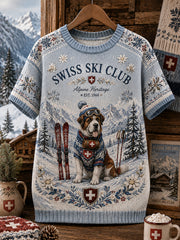 Damen-Ski-Kunstdruck-Strick-T-Shirt mit kurzen Ärmeln