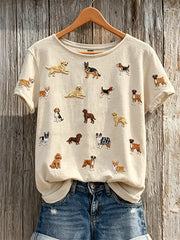 Damen-Hunde-Liebhaber reizende Hunde-Muster-Print kurz ärmel iges T-Shirt