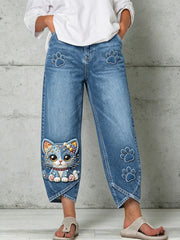 Damen-Hose mit Katzenkunstdruck
