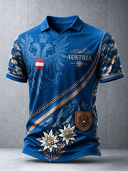 Herren Österreichi scher Berg Edelweiss Flag Print V-Ausschnitt Top