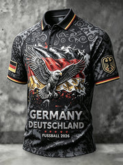 Herren Schwarz Deutsch 2026 Fußball Adler Print Casual Polo Shirt
