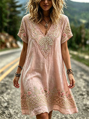 Vintage rosa Blumen baum des Lebens Wikinger keltischer Knoten bedruckt Flowy Mini kleid