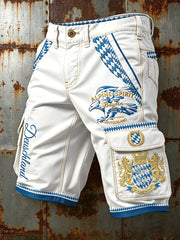 Herren-Shorts in Weiß mit deutschem bayerischem Patchwork-Print, lässig und modisch für die Arbeit