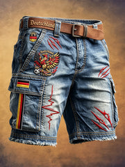 Herren-Casual-Shorts im Retro-Denim-Look mit deutschem Fußballteam-„Adler“-Print für die Arbeit