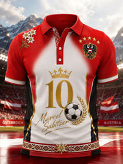 Herren-Art-Print-Polo-Shirt mit Motiv zur Unterstützung eines österreichischen Fußballspiels