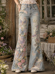 Patchwork-Blumen-Schmetterlings-Kunstdruck-Hosen im Vintage-Stil