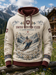 Herren-Kapuzenpullover aus Waffelpiqué mit Skimotiv