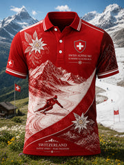 Herren-Poloshirt mit Ski-Motiv und kurzen Ärmeln