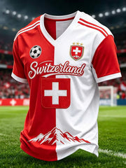 Herren-Fußballfan-T-Shirt aus der Schweiz mit V-Ausschnitt und Print