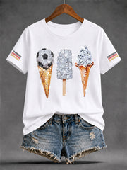 Damen-Freizeit-T-Shirt mit sommerlichem Fußball-Print