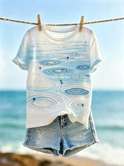 Kurzarm-T-Shirt mit geometrischem Linien muster für Frauen im Urlaubs stil