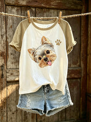Frauen niedliches Hunde muster farbiges Design lässiges Kurzarm-T-Shirt