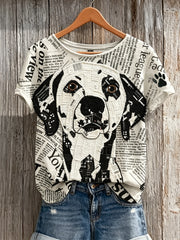 Frauen Dalmatiner Hund & Paw Print Zeitung Patchwork Art Print Kurzarm T-Shirt