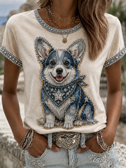 Lässiges T-Shirt für Damen mit Cowboy-Hund-Print