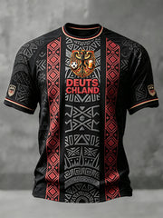 Herren-T-Shirt in Schwarz mit deutschem Fußball-Retro-Print, lässiger Drop‑Shoulder‑Schnitt