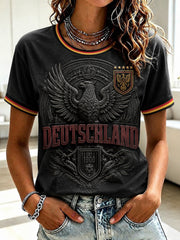 Damen-Fußball-T-Shirt aus Deutschland mit V-Ausschnitt und Print
