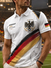 Herren-Poloshirt mit kurzen Ärmeln und Adler- sowie Fußball-Print