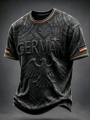 Herren-T-Shirt in Schwarz mit deutschem Fußball-Print, lässig, 2026