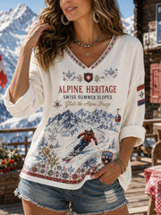 Damen-Top mit Skimotiv und V-Ausschnitt