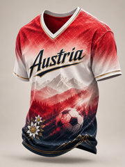 Herren österreich isches Fußballspiel Jubelelement Kunstdruck V-Ausschnitt T-Shirt