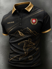 Herren-Poloshirt mit kurzen Ärmeln und Fußball-Print