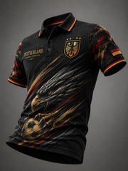 Herren-Poloshirt mit kurzen Ärmeln und Adler- sowie Fußball-Print