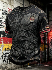 Herren-T-Shirt in Schwarz mit deutschem Fußball-Adler-Print, lässige Mode