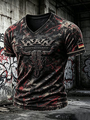 Herren-Retro-Camouflage-T-Shirt im Wacken-Metal-Festival-Design, lässig mit V-Ausschnitt