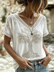 Damen-Elegantes Wikinger-Lebensbaum-Keltisches-Knotenmuster-Print-T-Shirt mit kurzen Ärmeln