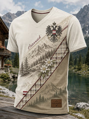 Herren-T-Shirt mit fröhlichem Kunstdruck der österreichischen Naturelemente