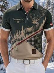 Herren-Polo mit österreichischem Naturmotiv und festlichem Kunst-Print