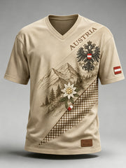 Herren-T-Shirt mit fröhlichem Kunstdruck der österreichischen Naturelemente