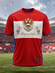 Herren-T-Shirt mit Kunstdruck zum Anfeuern bei österreichischen Fußballspielen