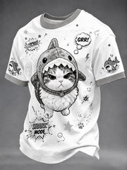 Herren-Pop-Art-T-Shirt mit Katzenmotiv, lässig, unisex
