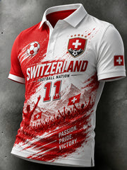 Herren-Poloshirt mit kurzen Ärmeln und Bergfußball-Print