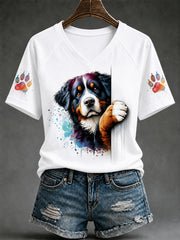 Damen niedliches Hunde druck geschenk für Haustier liebhaber lässiges V-Ausschnitt-T-Shirt