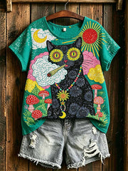 Damen-T-Shirt im modernen Graffiti-Stil mit Katzen druck