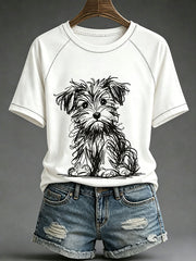 Damen-Hunde-Kunstdruck-Lässiges T-Shirt