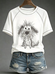 Damen-Hunde-Kunstdruck-Lässiges T-Shirt